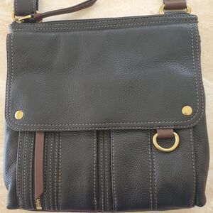 NEW FOSSIL CROSSBODY MESSENGER BAG BLACK W/ BROWN ACCENTS